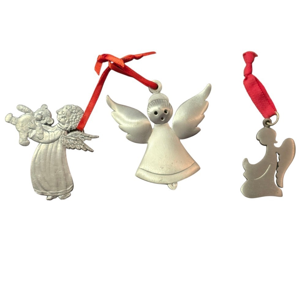 3 Vintage Pewter Angel‎ Christmas Ornaments Figural Religious Holiday Decor